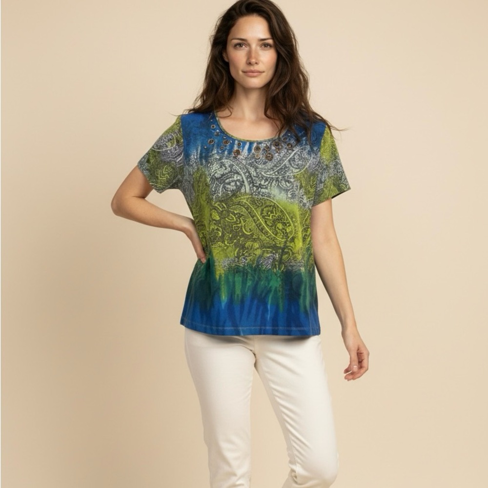 Hannah Blue and Green Short Sleeve Tee